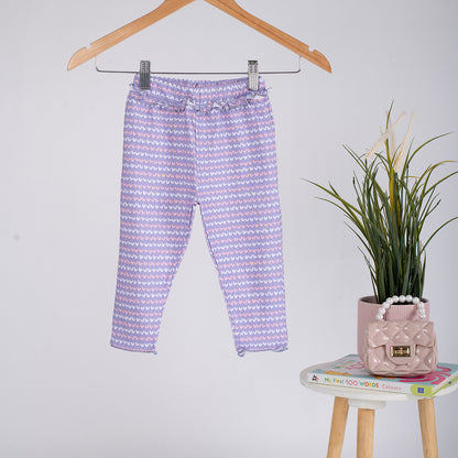 Girls Cotton Leggings- Purple Hearts