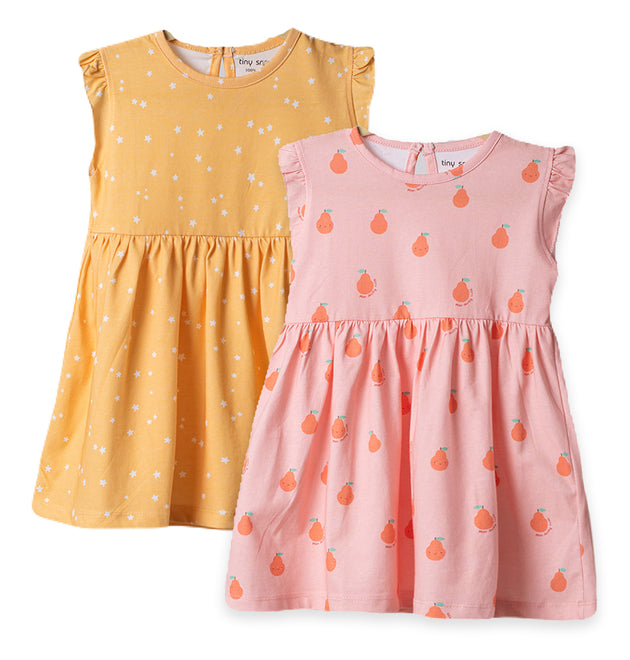 Girls Cotton Frock- Pears & Yellow Sky- Pack of 2