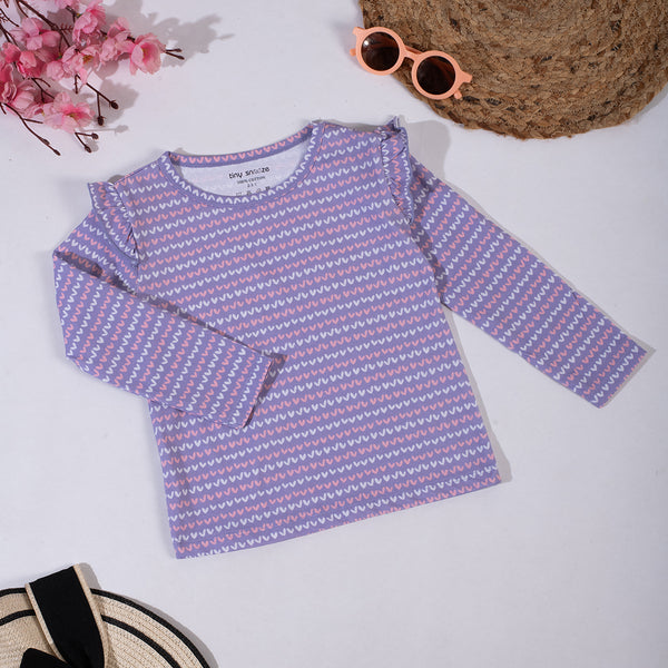 Girls Cotton Full-Sleeve Top- Purple Hearts