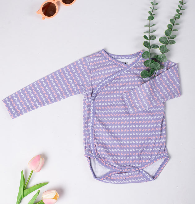 Cotton Kimono Bodysuit- Purple Hearts