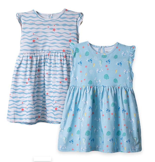 Girls Cotton Frock- Waves & Underwater- Pack of 2