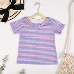 Girls Cotton Half-Sleeve Top- Blossom & Purple Hearts- Pack of 2