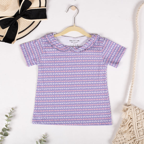 Girls Cotton Half-Sleeve Top- Blossom & Purple Hearts- Pack of 2