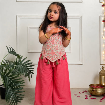Girls Palazzo Set- Pink Ikkat