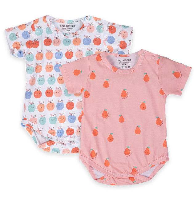 Cotton Bodysuits- Pears & Apples- Pack of 2