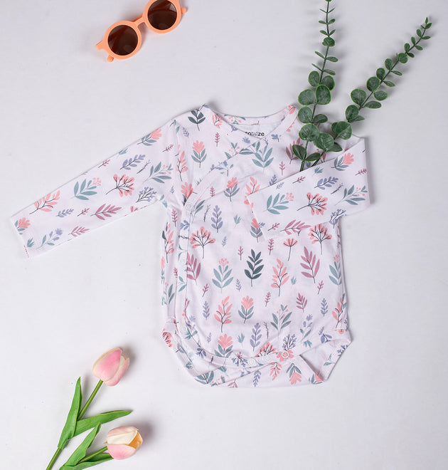 Cotton Kimono Bodysuit- Pastel Flowers