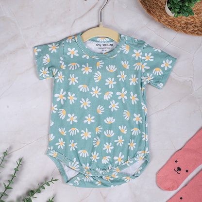 Cotton Bodysuit- Green Flowers