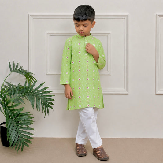 Boys Kurta Set- Green Bandhani