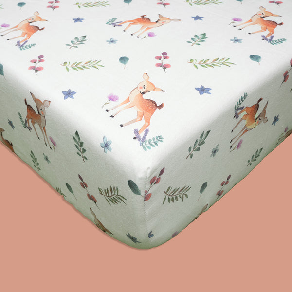 Organic Fitted Cot Sheet- Deer