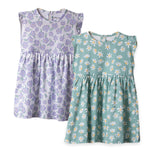 Girls Cotton Frock- Green & Purple Flowers- Pack of 2