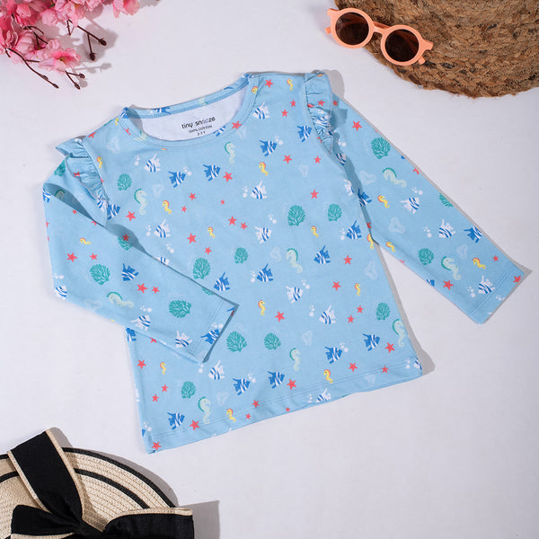 Girls Cotton Full-Sleeve Top- Underwater