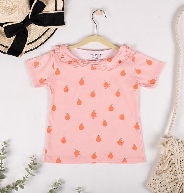 Girls Cotton Half-Sleeve Top- Pears