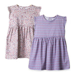Girls Cotton Frock- Blossom & Purple Hearts- Pack of 2