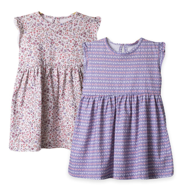 Girls Cotton Frock- Blossom & Purple Hearts- Pack of 2