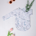 Cotton Kimono Bodysuit- Grey Animals