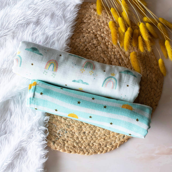Organic Muslin Swaddles (Set of 2)- Horizon