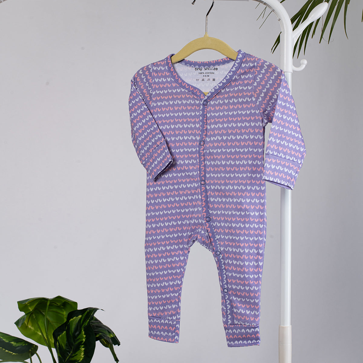 Cotton Sleepsuit- Purple Hearts