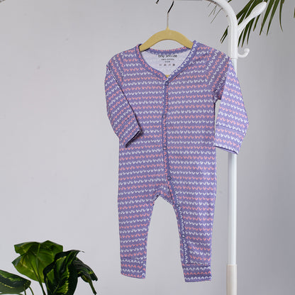 Cotton Sleepsuit- Purple Hearts