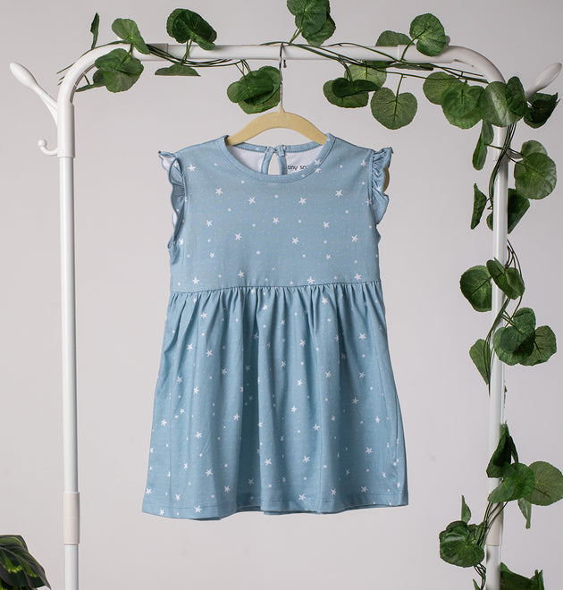 Girls Cotton Frock- Grey Sky