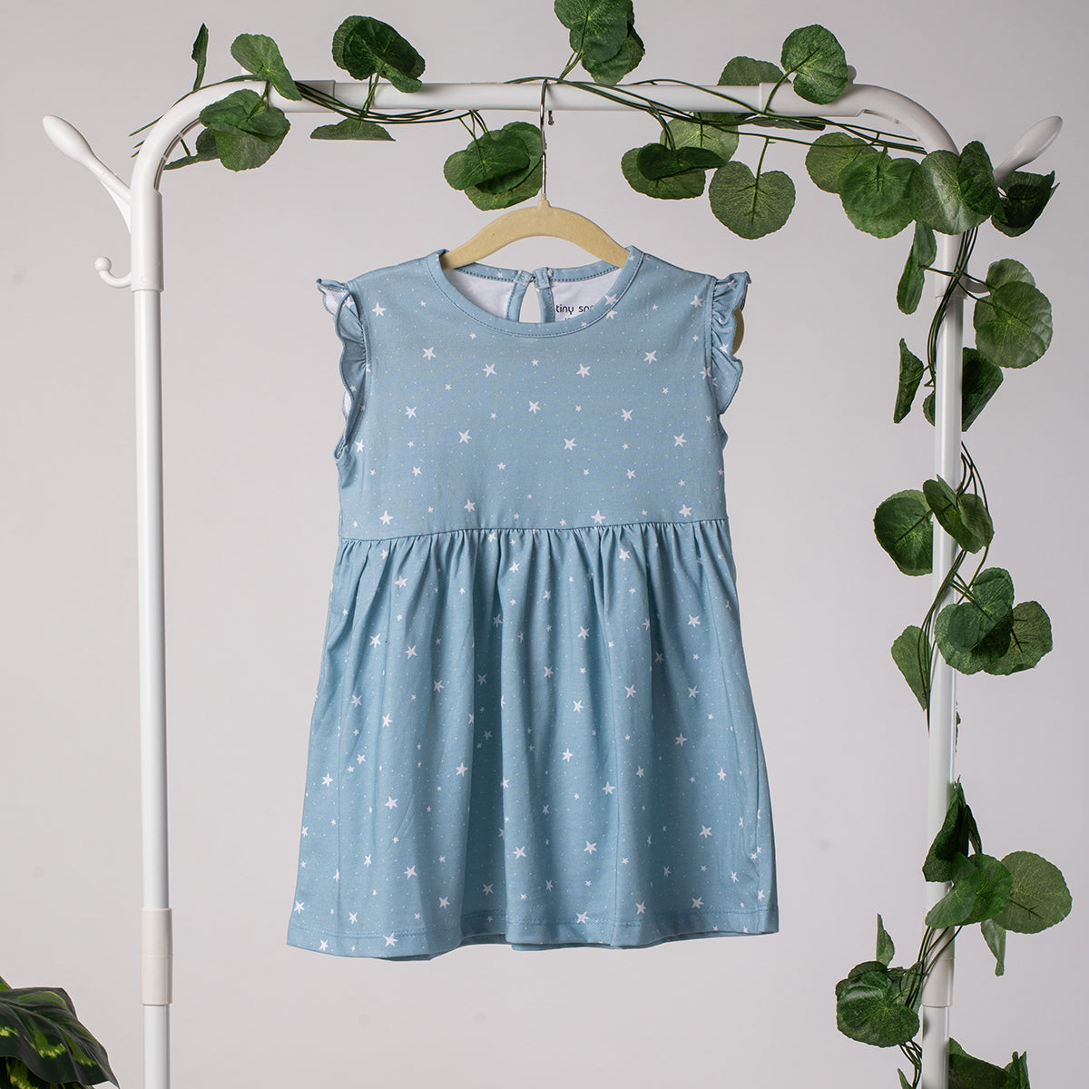 Girls Cotton Frock- Grey Sky