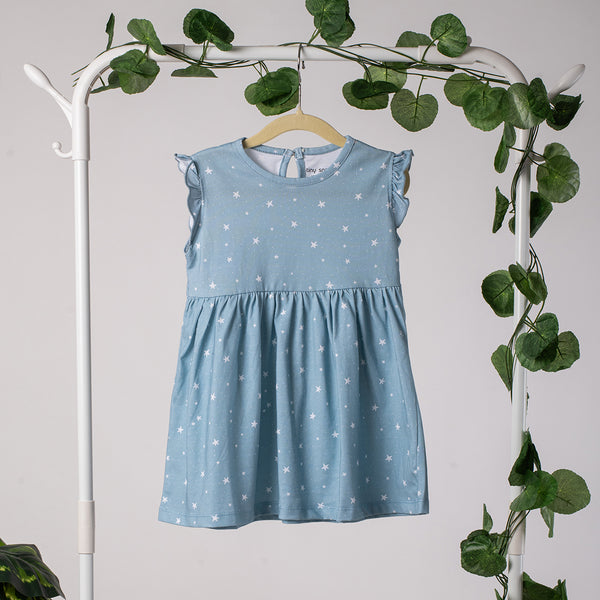 Girls Cotton Frock- Grey Sky