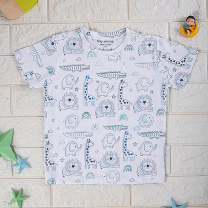 Kids Cotton Tshirt- Grey Animals