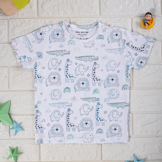 Kids Cotton Tshirt- Grey Animals
