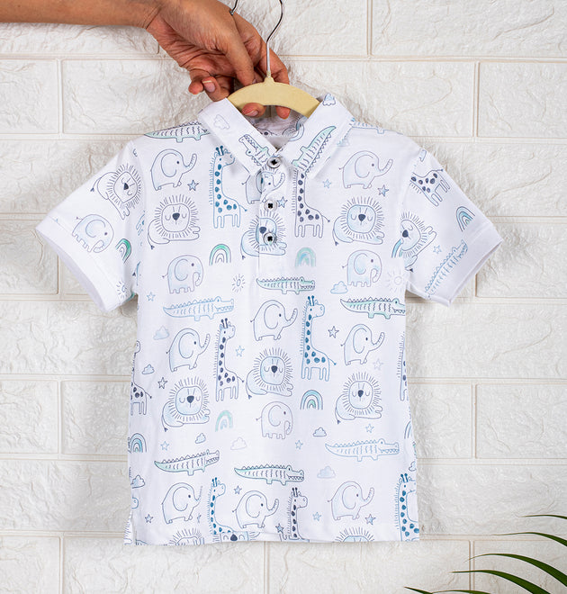 Boys Polo Tshirt- Grey Animals