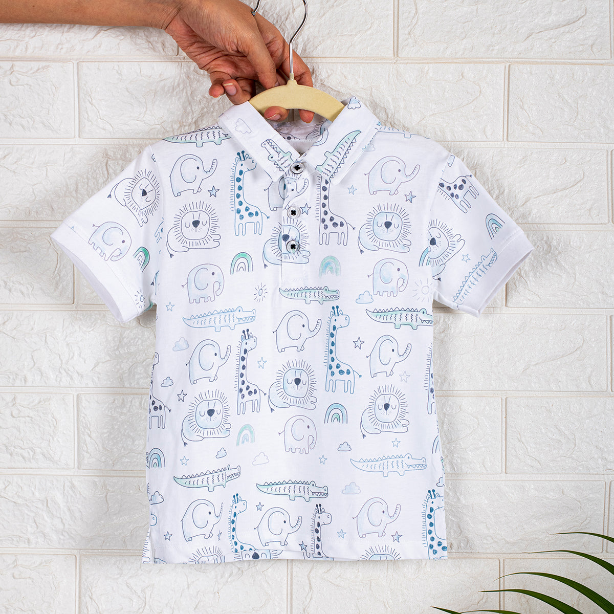 Boys Polo Tshirt- Grey Animals