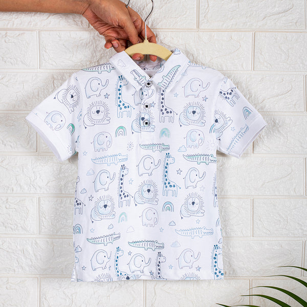 Boys Polo Tshirt- Grey Animals