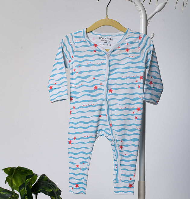 Cotton Sleepsuit- Waves