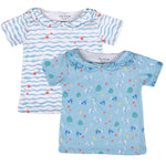 Girls Cotton Half-Sleeve Top- Waves & Underwater- Pack of 2