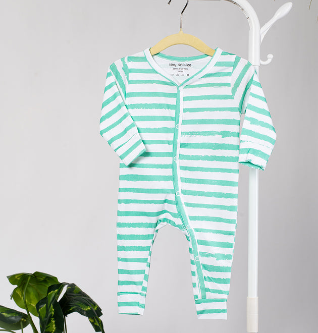 Cotton Sleepsuit- Green Stripes