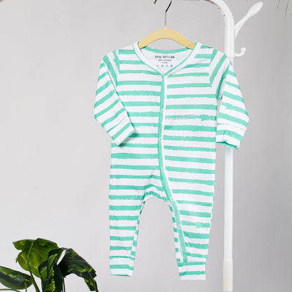 Cotton Sleepsuit- Green Stripes