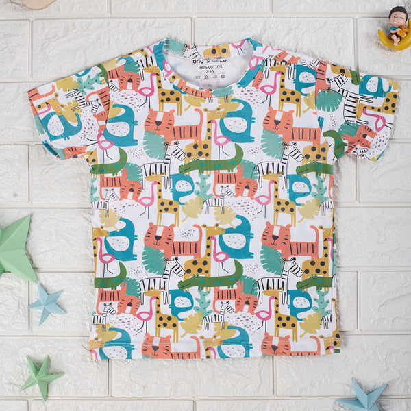 Kids Cotton Tshirt- Colorful Animals
