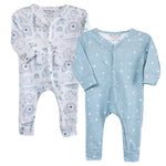 Cotton Sleepsuits- Grey Animals & Grey Sky- Pack of 2