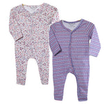 Cotton Sleepsuits- Blossom & Purple Hearts- Pack of 2
