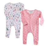 Cotton Sleepsuits- Pastel Leaves & Dandelions- Pack of 2
