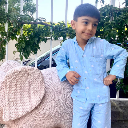 Cotton Nightsuit- Blue Clouds