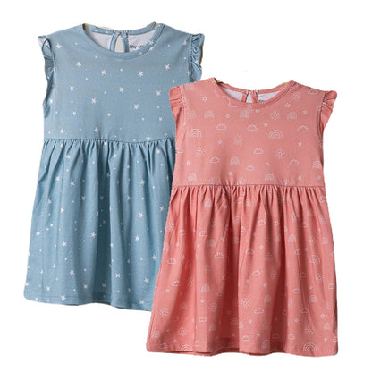 Girls Cotton Frock- Grey Sky & Magical Sky- Pack of 2