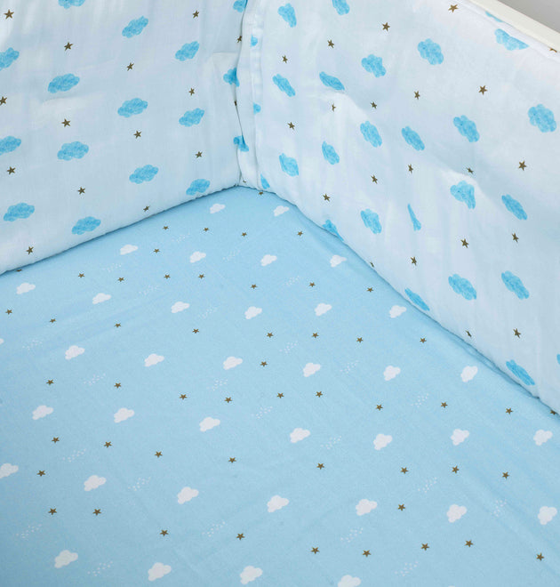 Organic Fitted Cot Sheet- Blue Clouds