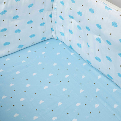 Organic Fitted Cot Sheet- Blue Clouds