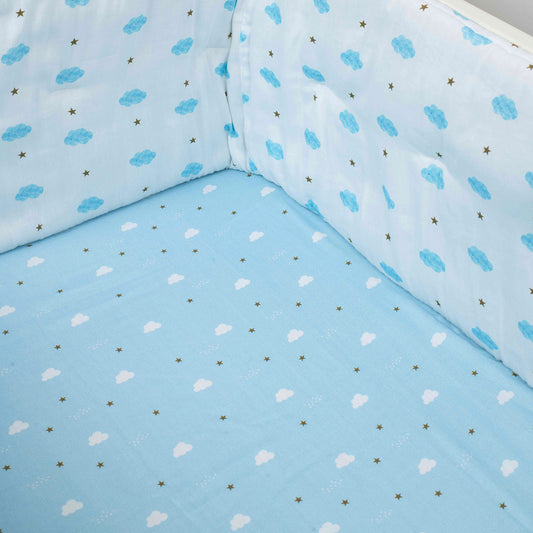 Organic Fitted Cot Sheet- Blue Clouds