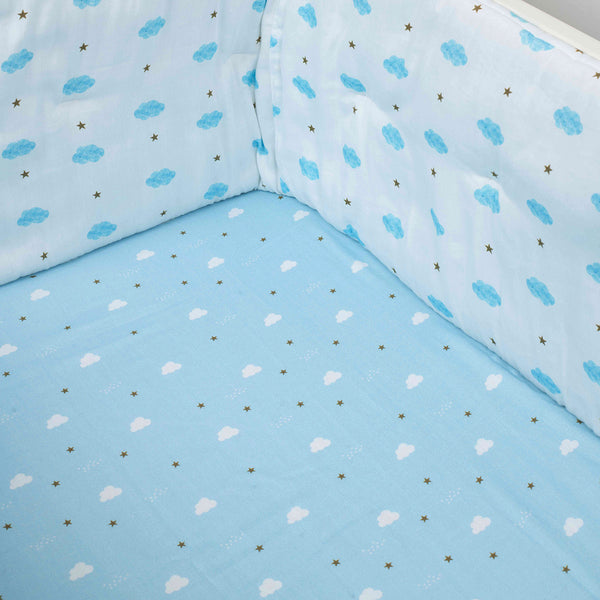 Organic Fitted Cot Sheet- Blue Clouds