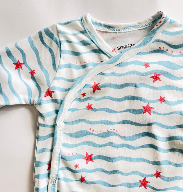 Cotton Kimono Bodysuit- Waves