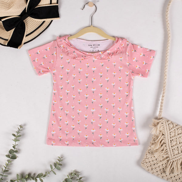 Girls Cotton Half-Sleeve Top- Dandelion