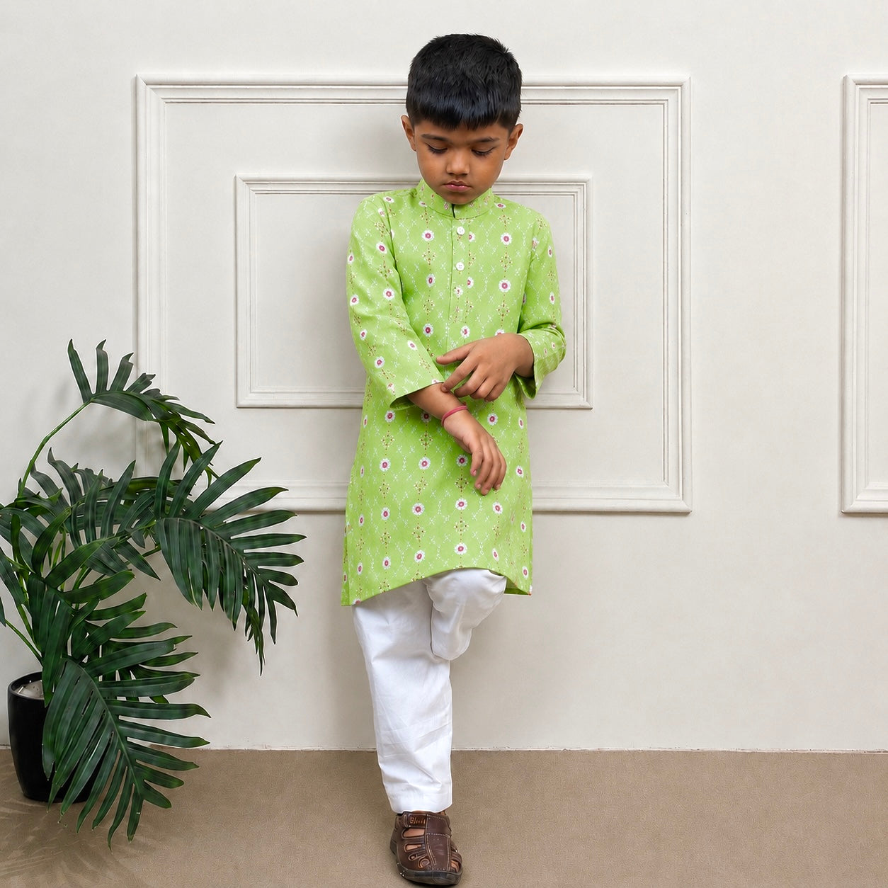 Boys Kurta Set- Green Bandhani