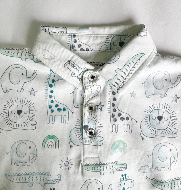 Boys Polo Tshirt- Grey Animals