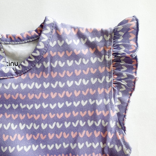 Girls Cotton Frock- Purple Hearts