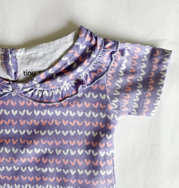 Girls Cotton Half-Sleeve Top- Purple Hearts